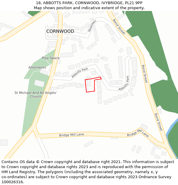 18, ABBOTTS PARK, CORNWOOD, IVYBRIDGE, PL21 9PP: Location map and indicative extent of plot