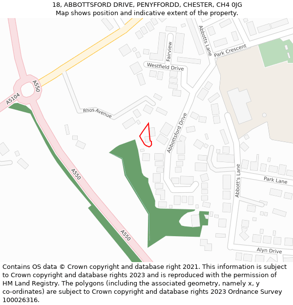 18, ABBOTTSFORD DRIVE, PENYFFORDD, CHESTER, CH4 0JG: Location map and indicative extent of plot