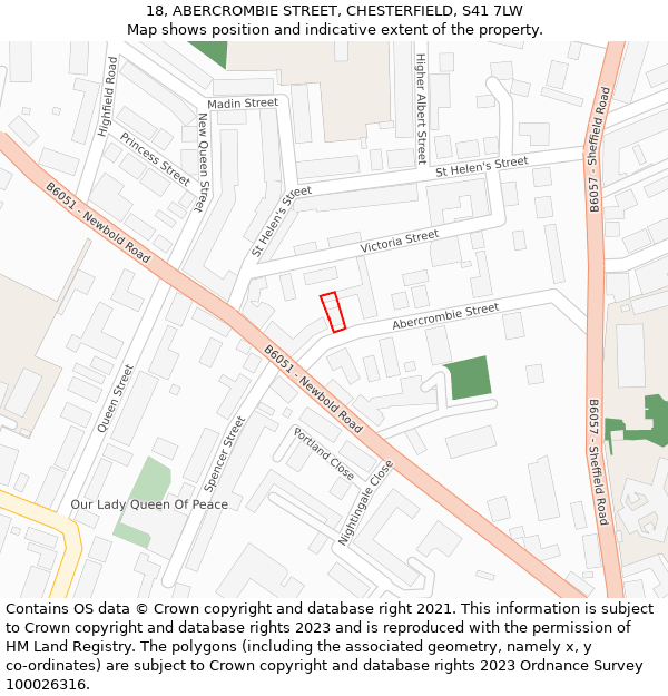 18, ABERCROMBIE STREET, CHESTERFIELD, S41 7LW: Location map and indicative extent of plot