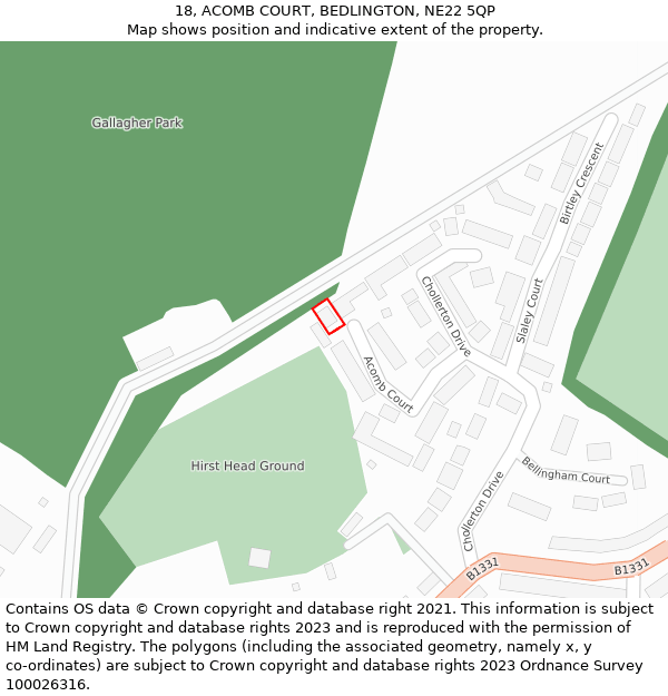 18, ACOMB COURT, BEDLINGTON, NE22 5QP: Location map and indicative extent of plot