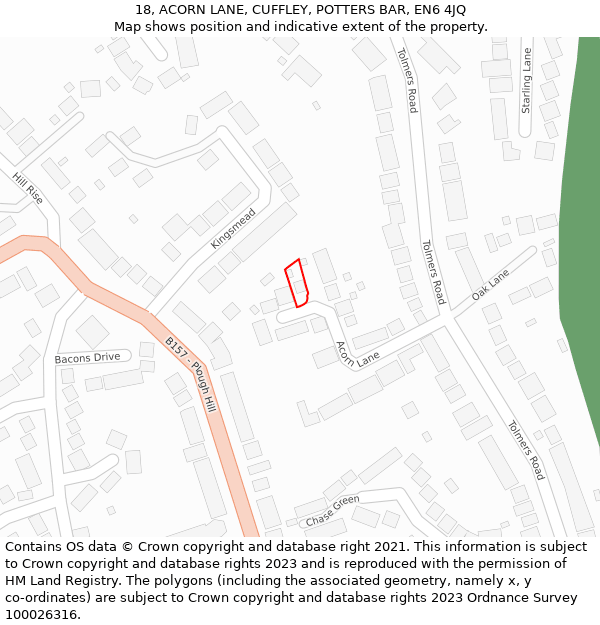 18, ACORN LANE, CUFFLEY, POTTERS BAR, EN6 4JQ: Location map and indicative extent of plot