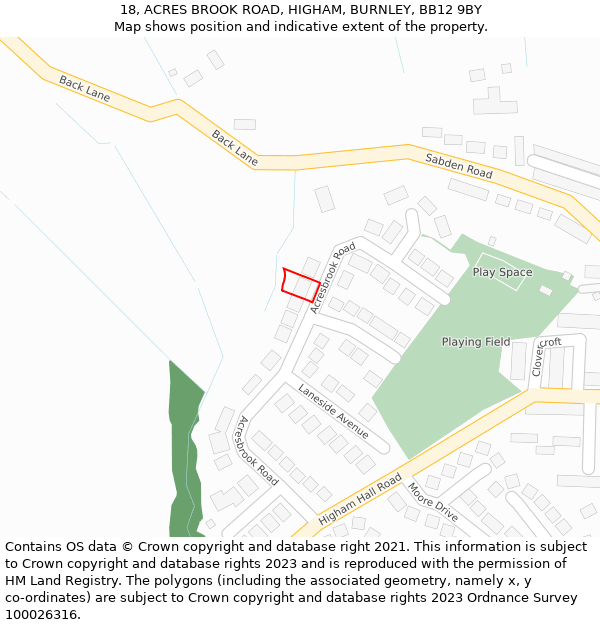 18, ACRES BROOK ROAD, HIGHAM, BURNLEY, BB12 9BY: Location map and indicative extent of plot