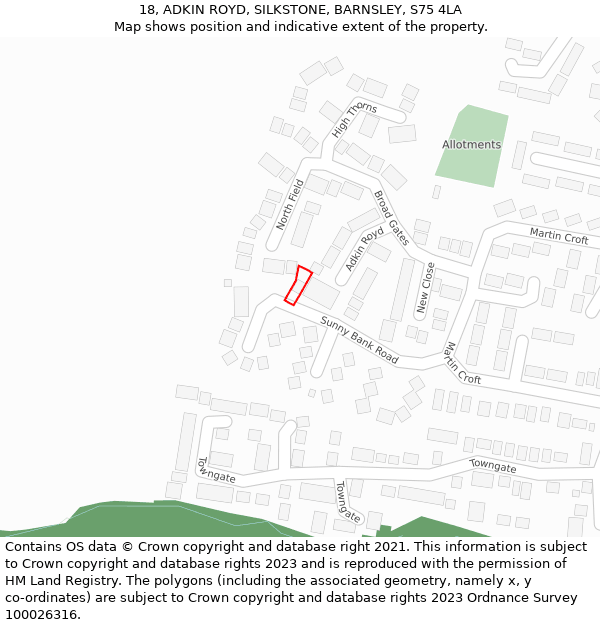 18, ADKIN ROYD, SILKSTONE, BARNSLEY, S75 4LA: Location map and indicative extent of plot