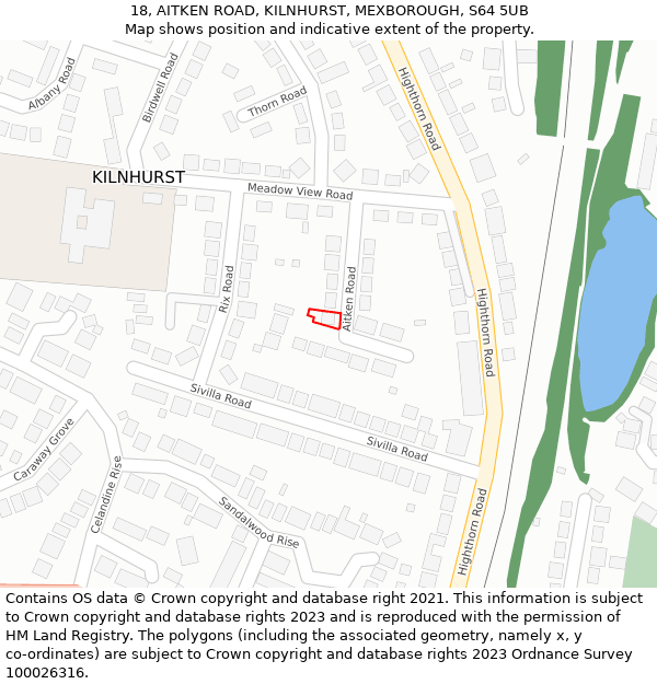 18, AITKEN ROAD, KILNHURST, MEXBOROUGH, S64 5UB: Location map and indicative extent of plot