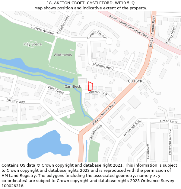 18, AKETON CROFT, CASTLEFORD, WF10 5LQ: Location map and indicative extent of plot