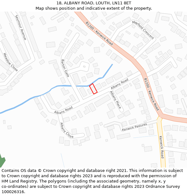 18, ALBANY ROAD, LOUTH, LN11 8ET: Location map and indicative extent of plot