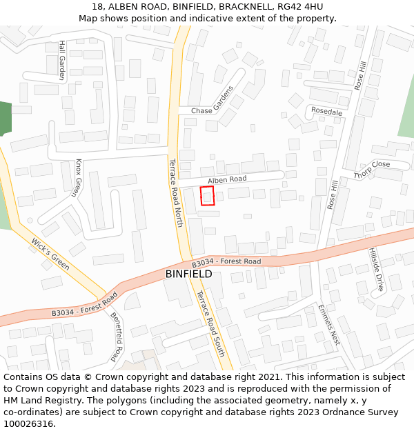 18, ALBEN ROAD, BINFIELD, BRACKNELL, RG42 4HU: Location map and indicative extent of plot