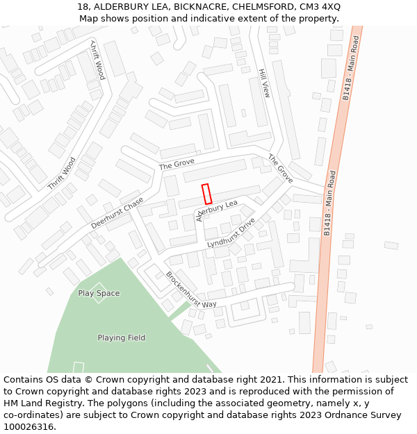 18, ALDERBURY LEA, BICKNACRE, CHELMSFORD, CM3 4XQ: Location map and indicative extent of plot