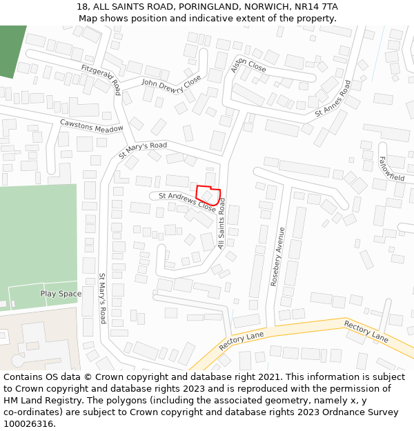 18, ALL SAINTS ROAD, PORINGLAND, NORWICH, NR14 7TA: Location map and indicative extent of plot