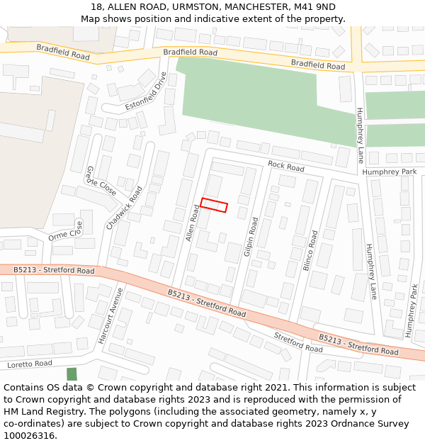 18, ALLEN ROAD, URMSTON, MANCHESTER, M41 9ND: Location map and indicative extent of plot