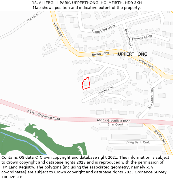 18, ALLERGILL PARK, UPPERTHONG, HOLMFIRTH, HD9 3XH: Location map and indicative extent of plot