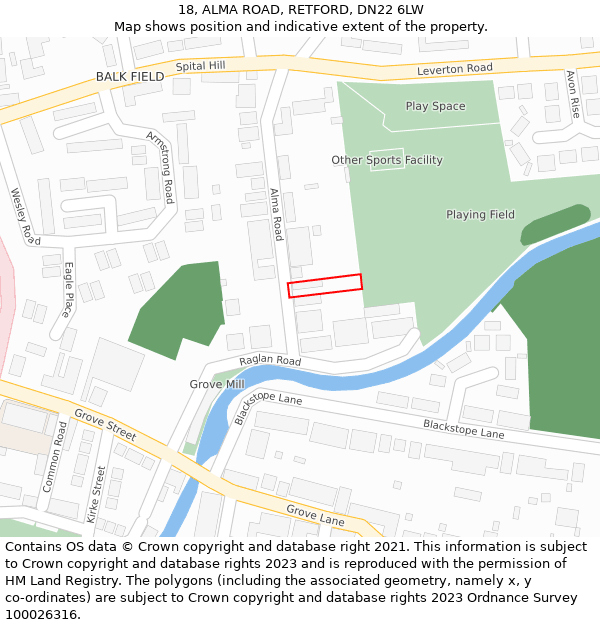 18, ALMA ROAD, RETFORD, DN22 6LW: Location map and indicative extent of plot