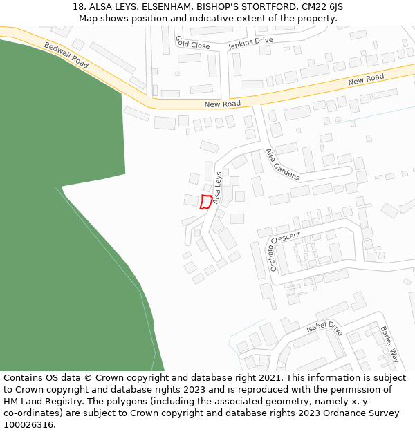 18, ALSA LEYS, ELSENHAM, BISHOP'S STORTFORD, CM22 6JS: Location map and indicative extent of plot