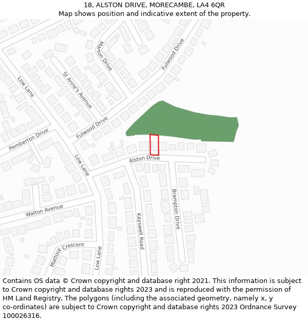 18, ALSTON DRIVE, MORECAMBE, LA4 6QR: Location map and indicative extent of plot