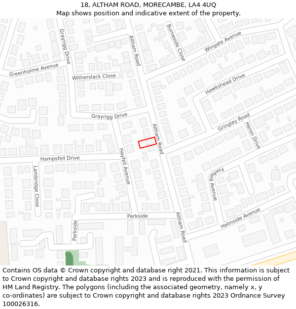 18, ALTHAM ROAD, MORECAMBE, LA4 4UQ: Location map and indicative extent of plot