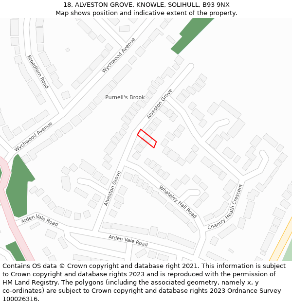 18, ALVESTON GROVE, KNOWLE, SOLIHULL, B93 9NX: Location map and indicative extent of plot