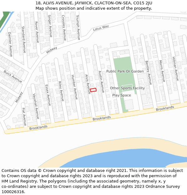 18, ALVIS AVENUE, JAYWICK, CLACTON-ON-SEA, CO15 2JU: Location map and indicative extent of plot