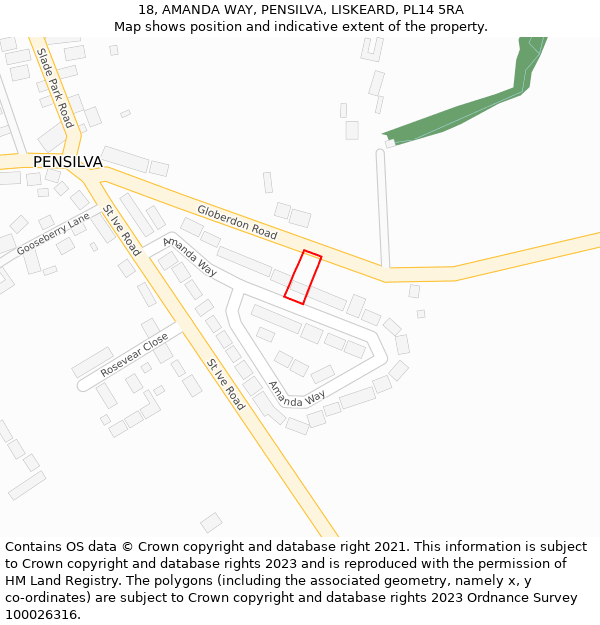 18, AMANDA WAY, PENSILVA, LISKEARD, PL14 5RA: Location map and indicative extent of plot