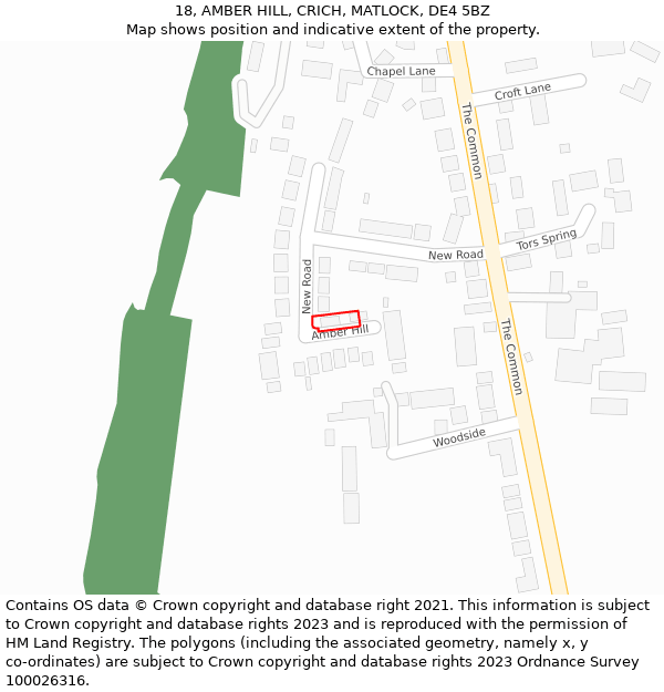 18, AMBER HILL, CRICH, MATLOCK, DE4 5BZ: Location map and indicative extent of plot