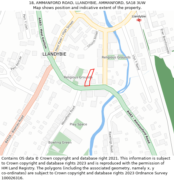 18, AMMANFORD ROAD, LLANDYBIE, AMMANFORD, SA18 3UW: Location map and indicative extent of plot