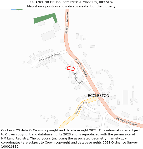 18, ANCHOR FIELDS, ECCLESTON, CHORLEY, PR7 5UW: Location map and indicative extent of plot