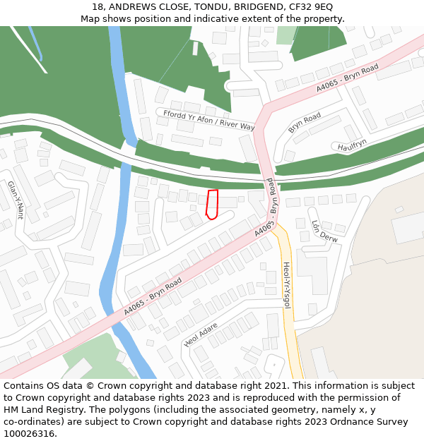 18, ANDREWS CLOSE, TONDU, BRIDGEND, CF32 9EQ: Location map and indicative extent of plot