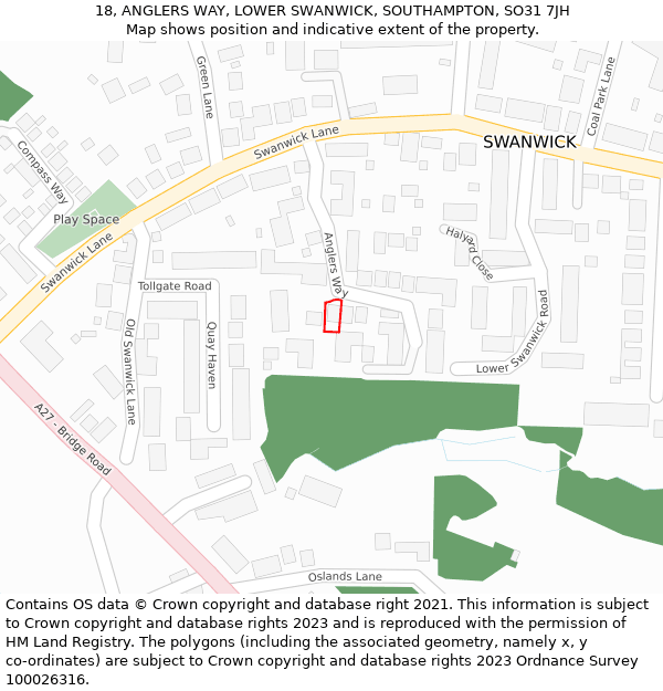 18, ANGLERS WAY, LOWER SWANWICK, SOUTHAMPTON, SO31 7JH: Location map and indicative extent of plot
