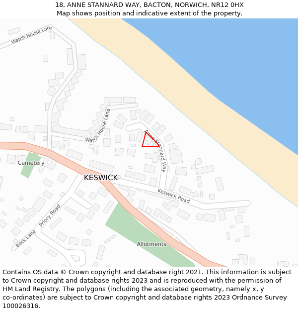 18, ANNE STANNARD WAY, BACTON, NORWICH, NR12 0HX: Location map and indicative extent of plot