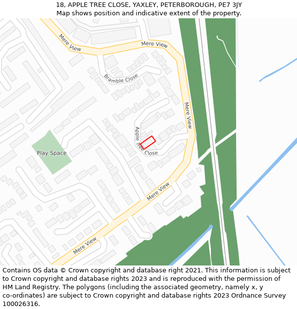 18, APPLE TREE CLOSE, YAXLEY, PETERBOROUGH, PE7 3JY: Location map and indicative extent of plot