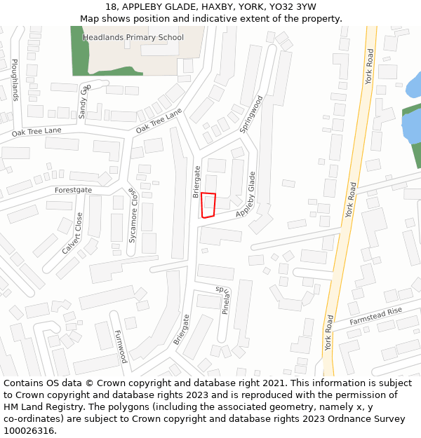 18, APPLEBY GLADE, HAXBY, YORK, YO32 3YW: Location map and indicative extent of plot