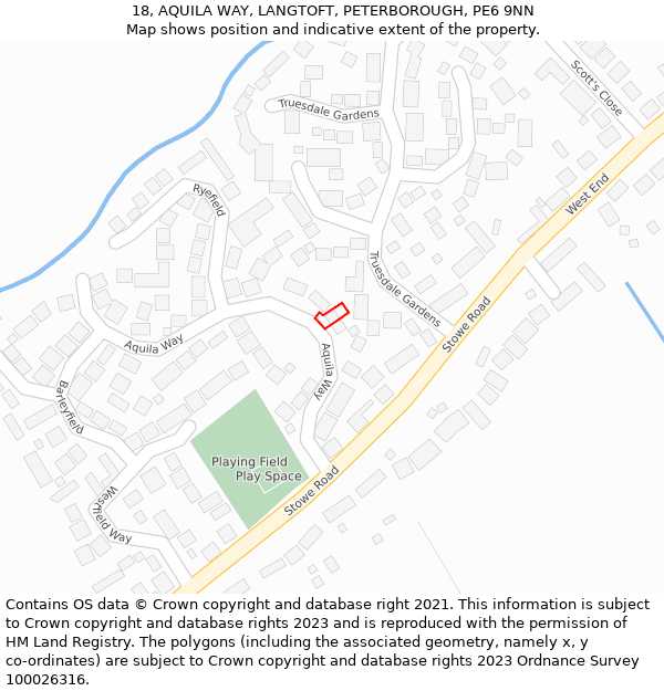 18, AQUILA WAY, LANGTOFT, PETERBOROUGH, PE6 9NN: Location map and indicative extent of plot