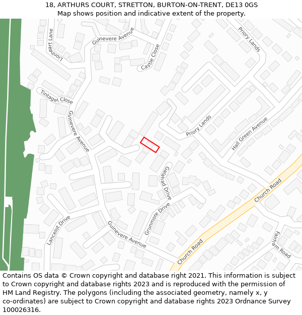 18, ARTHURS COURT, STRETTON, BURTON-ON-TRENT, DE13 0GS: Location map and indicative extent of plot