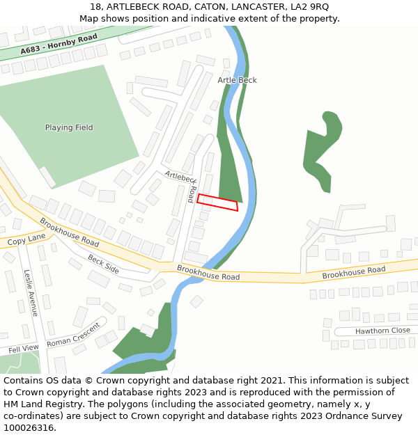 18, ARTLEBECK ROAD, CATON, LANCASTER, LA2 9RQ: Location map and indicative extent of plot