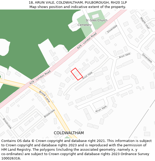 18, ARUN VALE, COLDWALTHAM, PULBOROUGH, RH20 1LP: Location map and indicative extent of plot