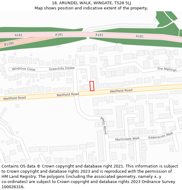 18, ARUNDEL WALK, WINGATE, TS28 5LJ: Location map and indicative extent of plot