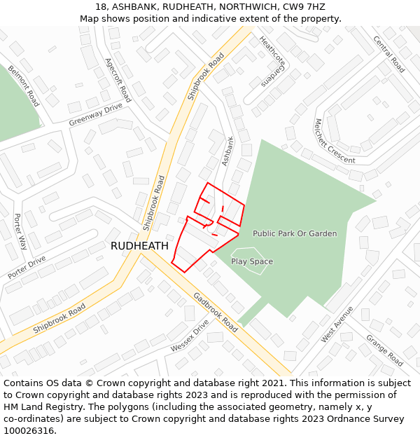 18, ASHBANK, RUDHEATH, NORTHWICH, CW9 7HZ: Location map and indicative extent of plot