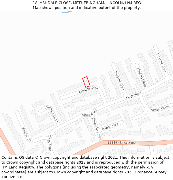 18, ASHDALE CLOSE, METHERINGHAM, LINCOLN, LN4 3EG: Location map and indicative extent of plot