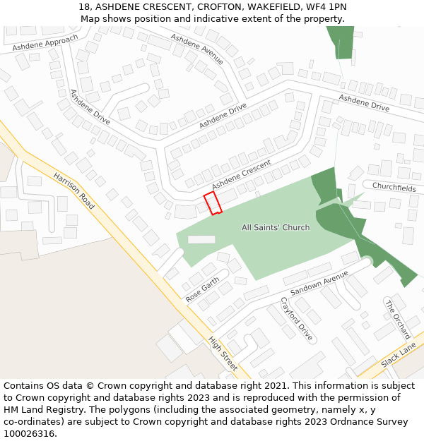 18, ASHDENE CRESCENT, CROFTON, WAKEFIELD, WF4 1PN: Location map and indicative extent of plot