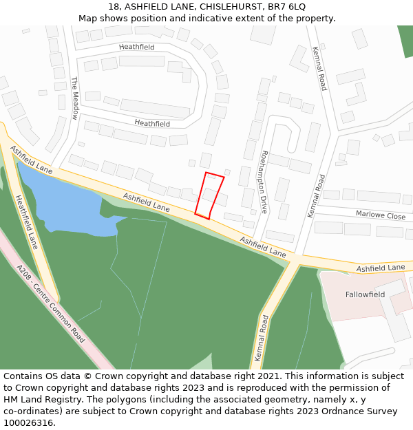 18, ASHFIELD LANE, CHISLEHURST, BR7 6LQ: Location map and indicative extent of plot