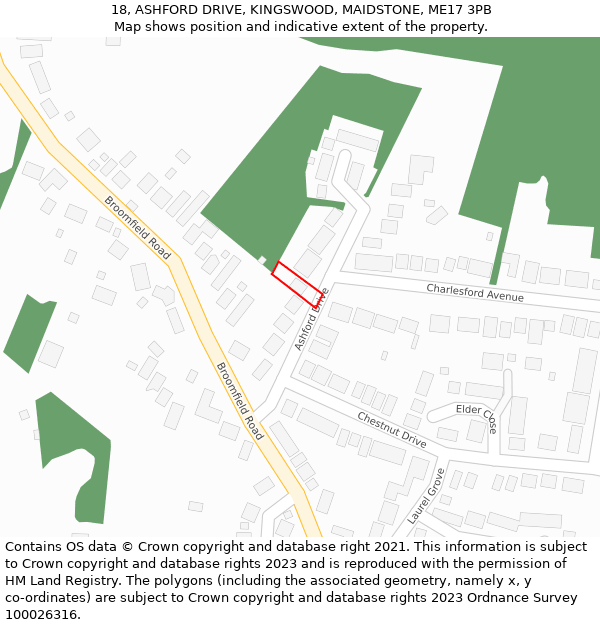 18, ASHFORD DRIVE, KINGSWOOD, MAIDSTONE, ME17 3PB: Location map and indicative extent of plot