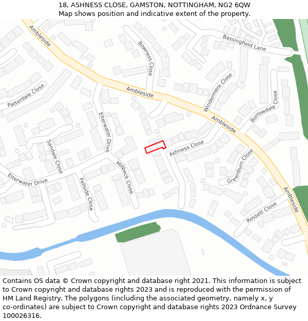 18, ASHNESS CLOSE, GAMSTON, NOTTINGHAM, NG2 6QW: Location map and indicative extent of plot