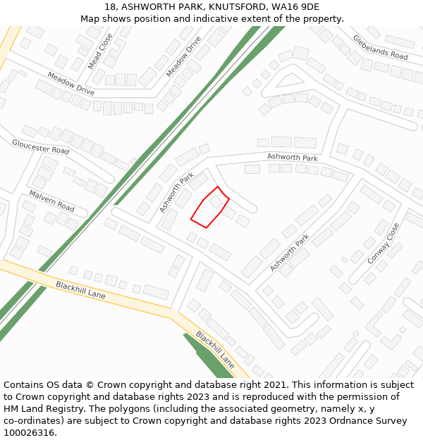 18, ASHWORTH PARK, KNUTSFORD, WA16 9DE: Location map and indicative extent of plot