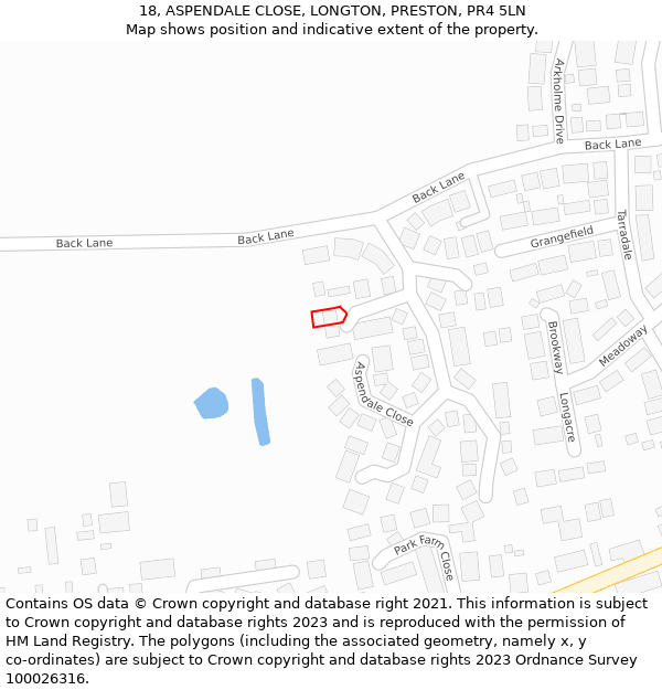 18, ASPENDALE CLOSE, LONGTON, PRESTON, PR4 5LN: Location map and indicative extent of plot