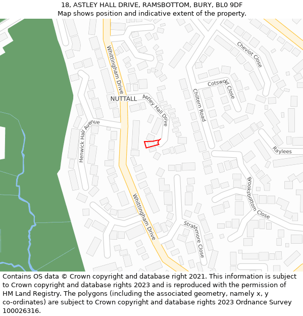 18, ASTLEY HALL DRIVE, RAMSBOTTOM, BURY, BL0 9DF: Location map and indicative extent of plot