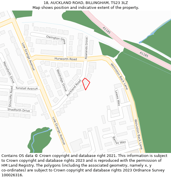 18, AUCKLAND ROAD, BILLINGHAM, TS23 3LZ: Location map and indicative extent of plot