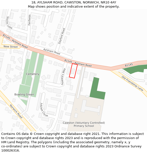 18, AYLSHAM ROAD, CAWSTON, NORWICH, NR10 4AY: Location map and indicative extent of plot