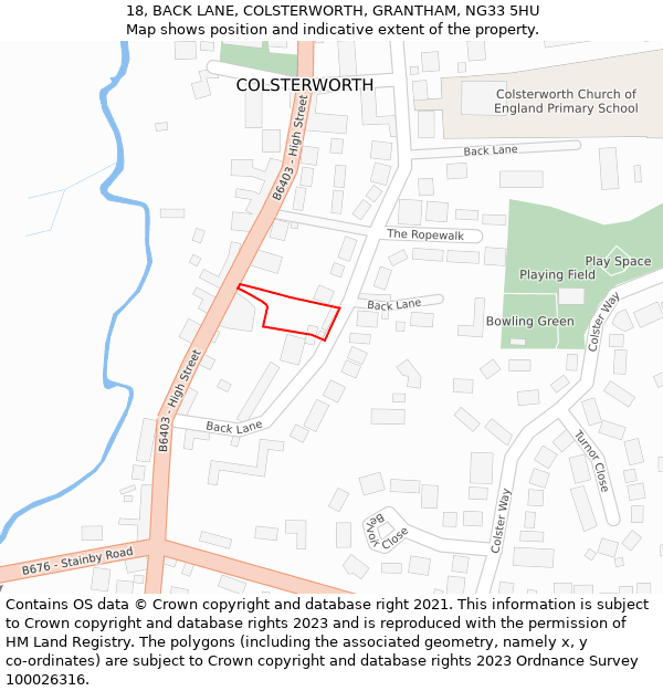 18, BACK LANE, COLSTERWORTH, GRANTHAM, NG33 5HU: Location map and indicative extent of plot