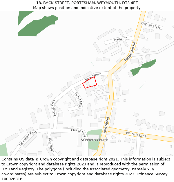 18, BACK STREET, PORTESHAM, WEYMOUTH, DT3 4EZ: Location map and indicative extent of plot