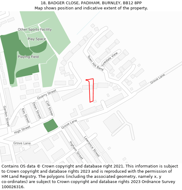 18, BADGER CLOSE, PADIHAM, BURNLEY, BB12 8PP: Location map and indicative extent of plot