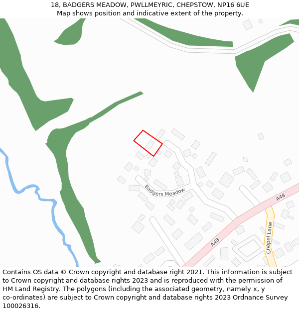 18, BADGERS MEADOW, PWLLMEYRIC, CHEPSTOW, NP16 6UE: Location map and indicative extent of plot